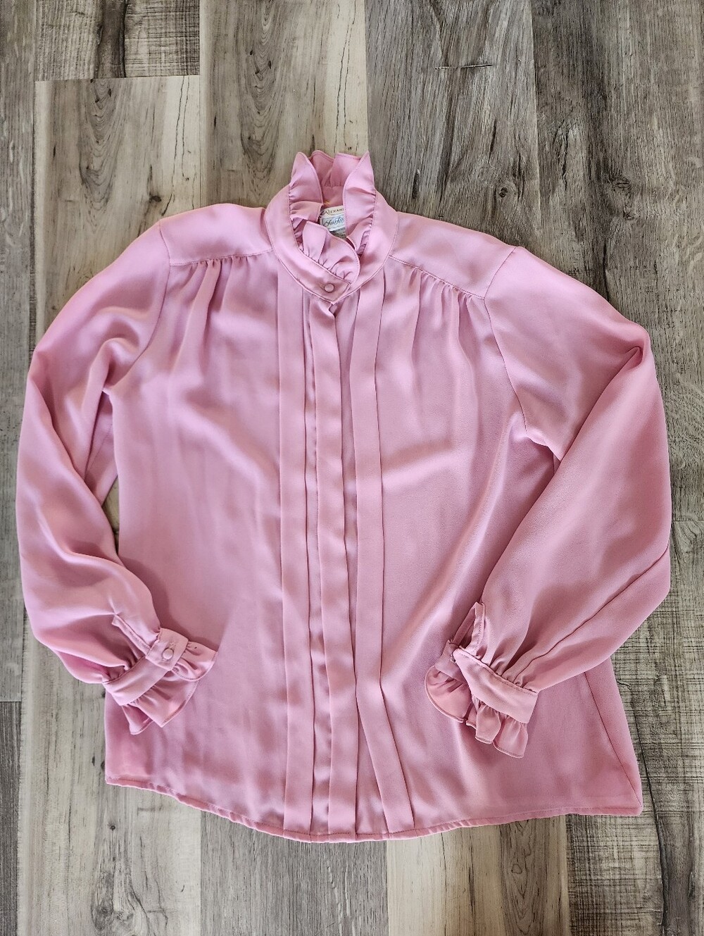 Pink Ruffle Vintage Collar Blouse - Women's Elegant Top